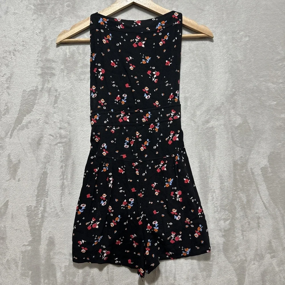 Free People Sweet in the Streets Women's Sz S Black Floral Overall Shorts Romper